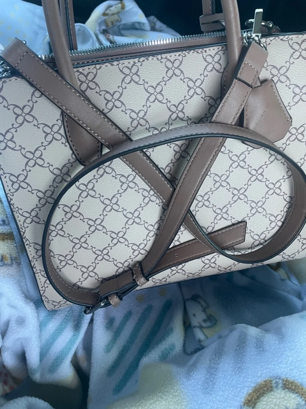 Nine West Cream and Brown Patterned Satchel